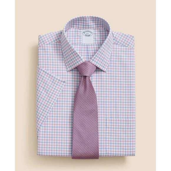 NEW BROOKS BROTHERS Stretch Ainsley SHORT SLEEVE Dress Shirt 15 PURPLE/AUTHENTIC